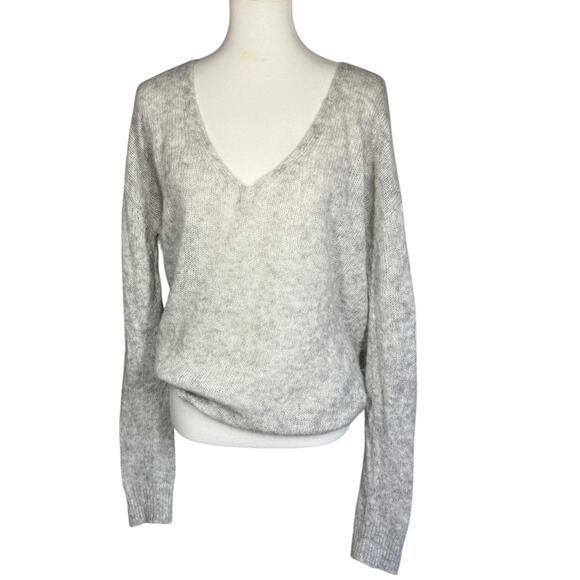Free People Gossamer V-Neck Alpaca Wool Gray Sweater Oversized Medium - Picture 8 of 13